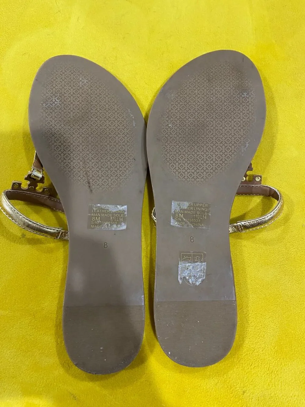 Tory Burch Gold Metallic Mini Miller Thong Sandals Leather Flip Flops Women's 8